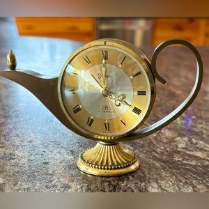 Vintage Swiza 8 Day Aladdins Magic Lamp Brass Windup Alarm Clock -needs Repaired